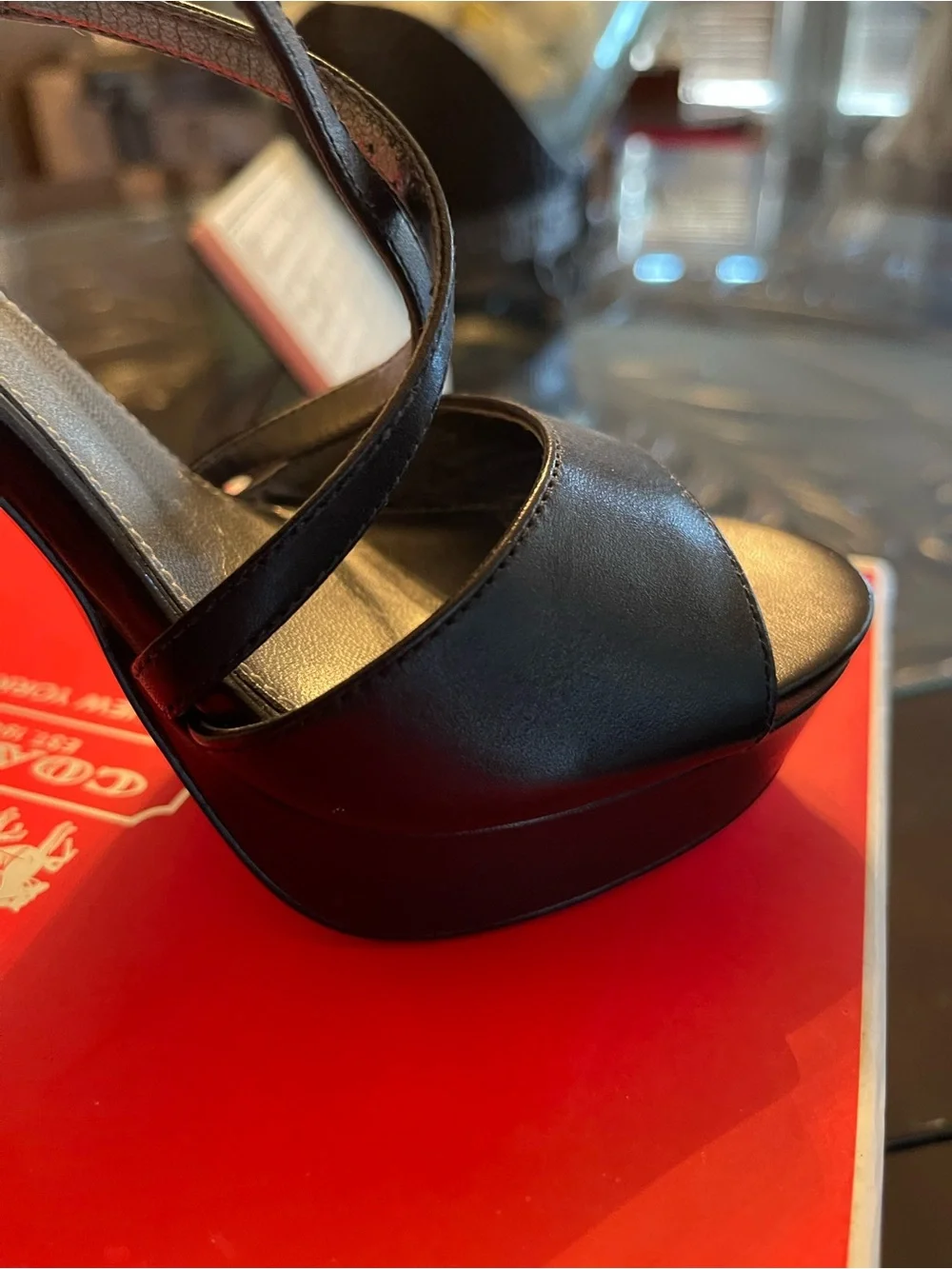 Coach Black Leather Platform Sandals